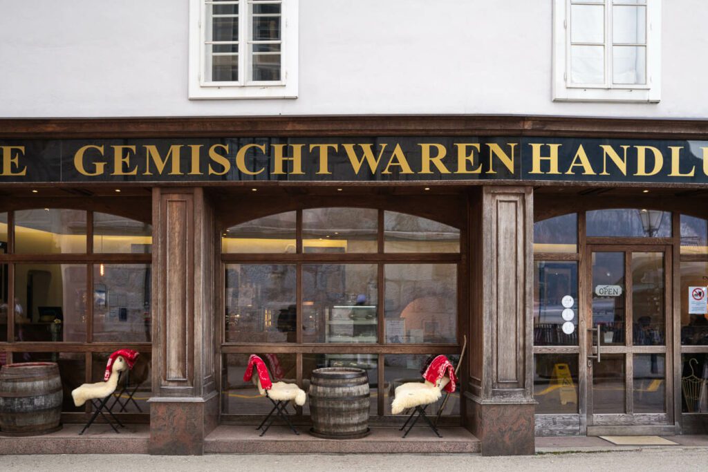 Hallstatt cafe front with seating