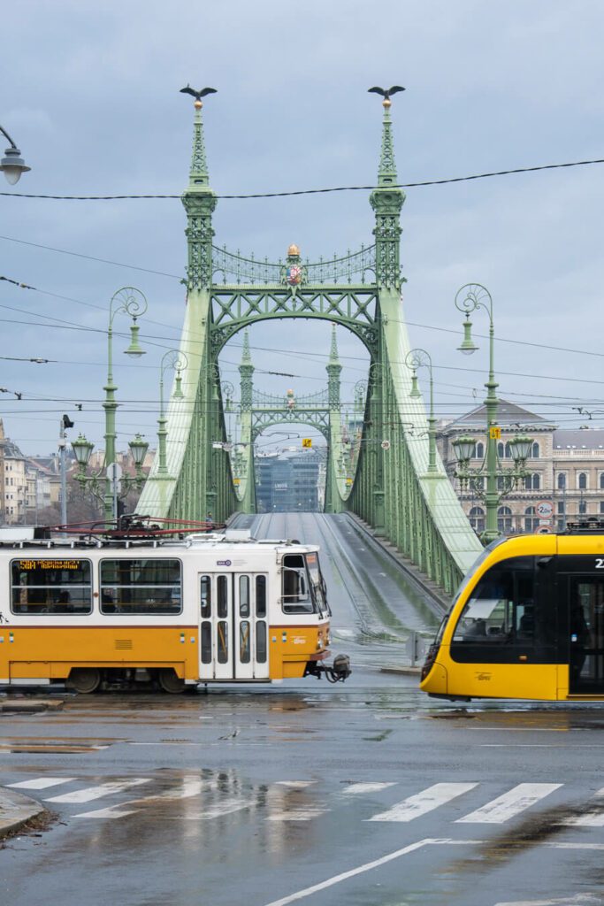 Liberty Bridge Budapest with tram