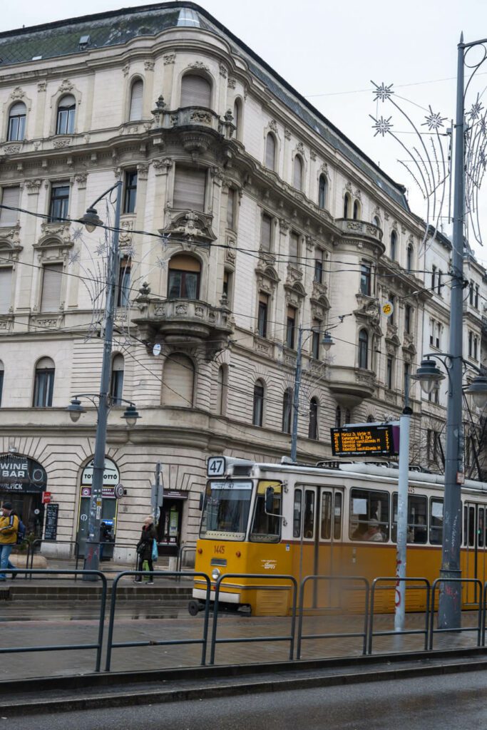 Budapest street scene with tram