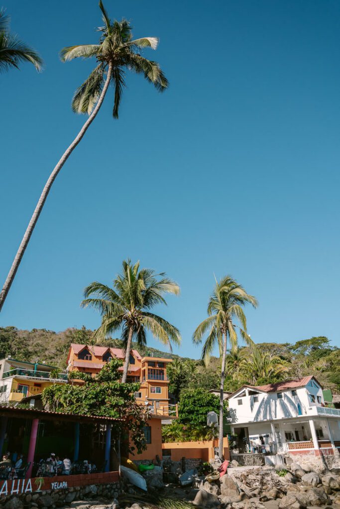 Yelapa town and palm trees, Mexico