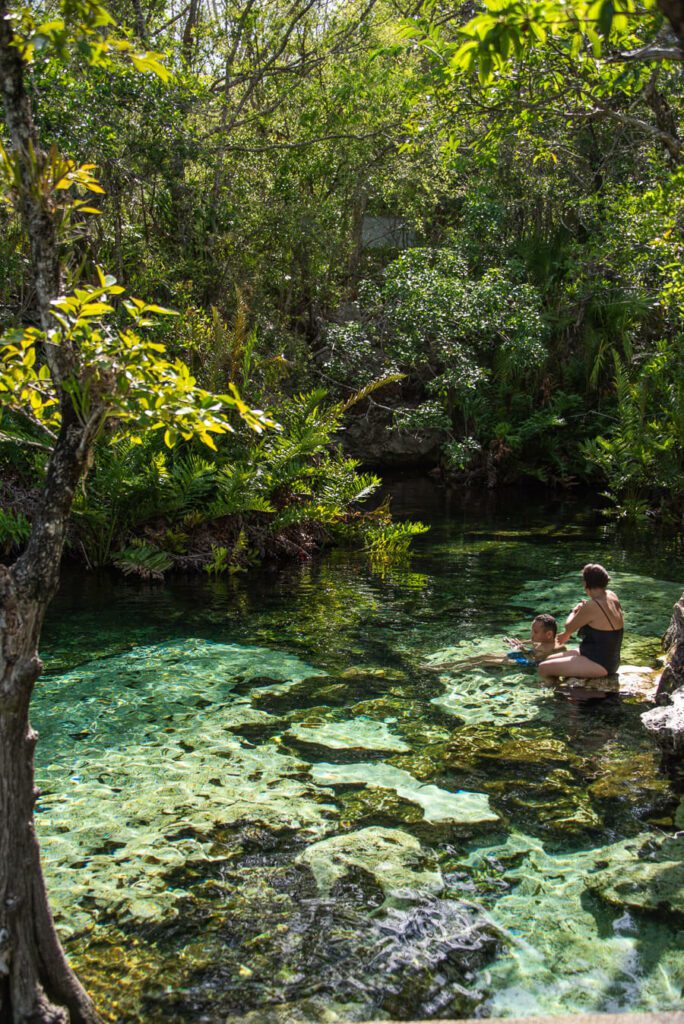 people relaxing at cenote azul Mexico