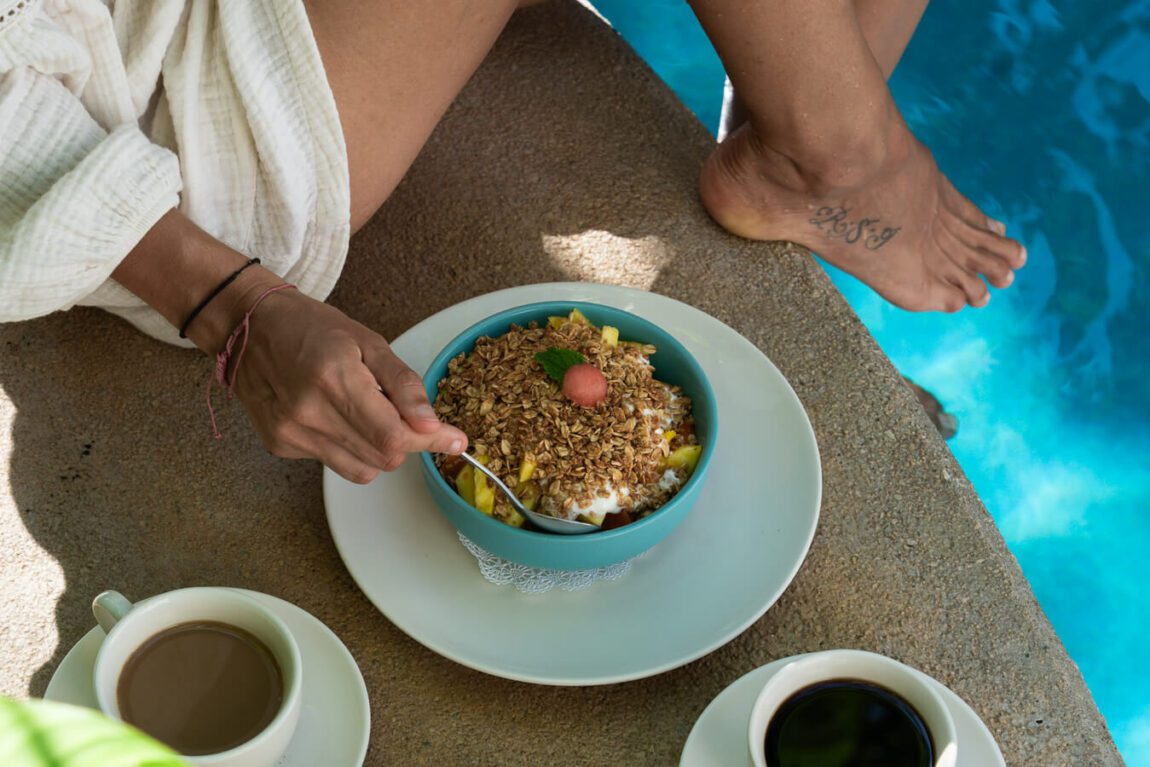 best restaurants in nosara costa rica - a yogurt bowl by the pool