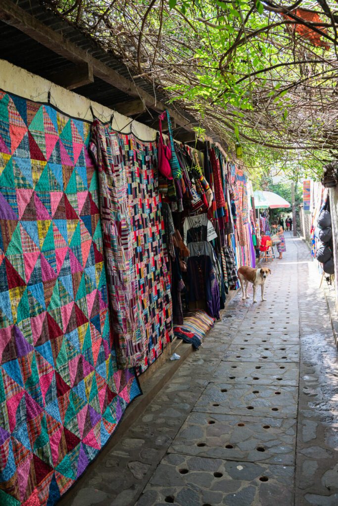 Mayan textiles along the road in san marcos la laguna