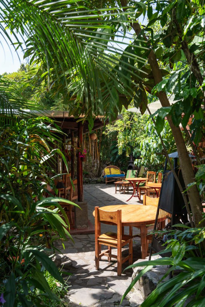 restaurant interior and garden in san marcos la laguna guatemala