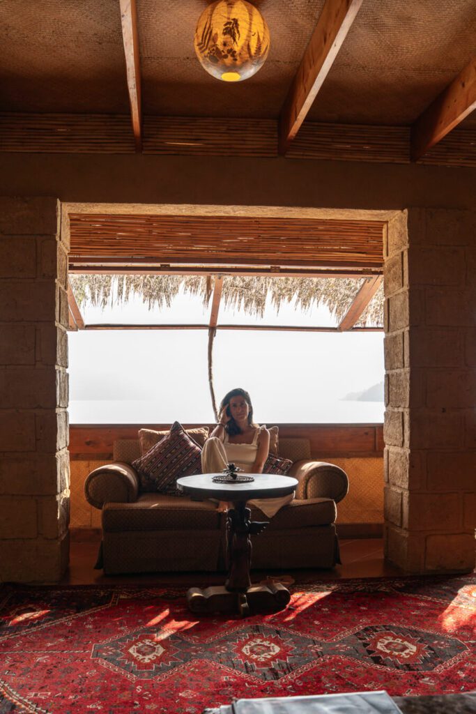 woman in a luxury hotel in lake atitlan guatemala