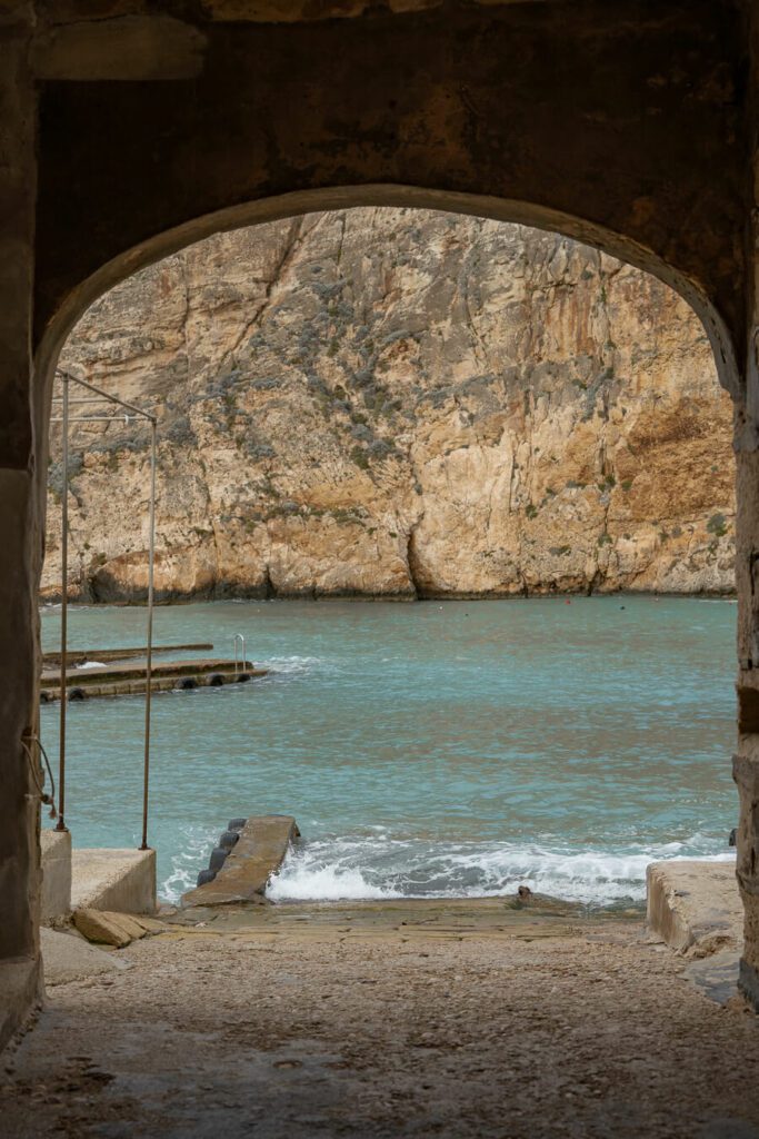 inland sea Gozo framed by arch