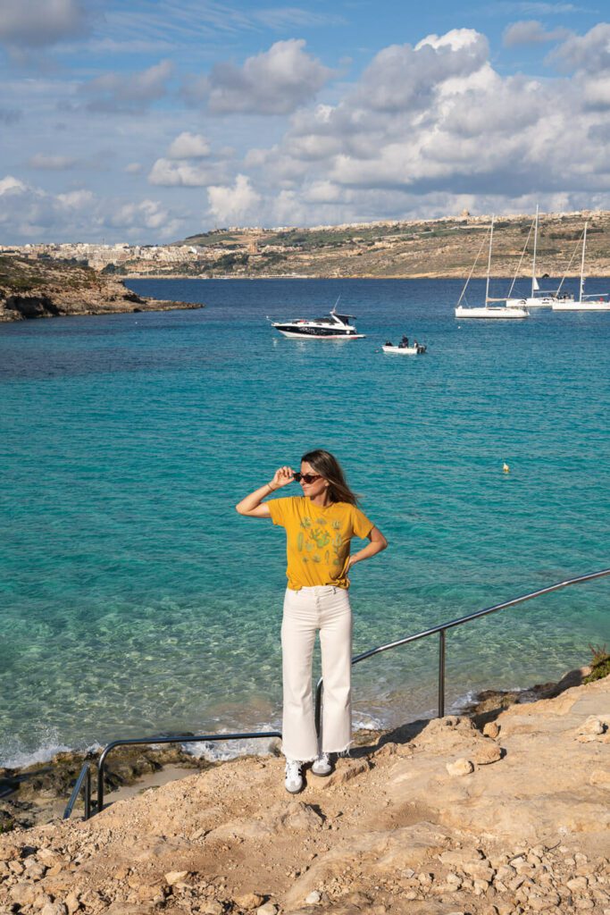 woman at the blue lagoon comino island malta