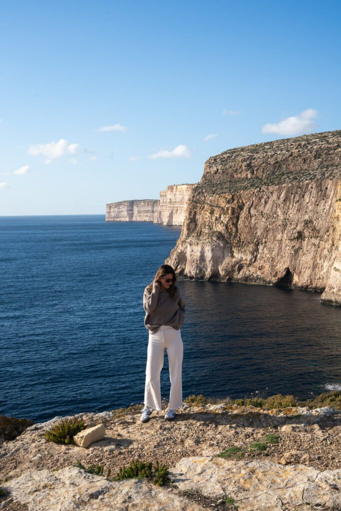 woman at Ta Cenc cliffs Gozo