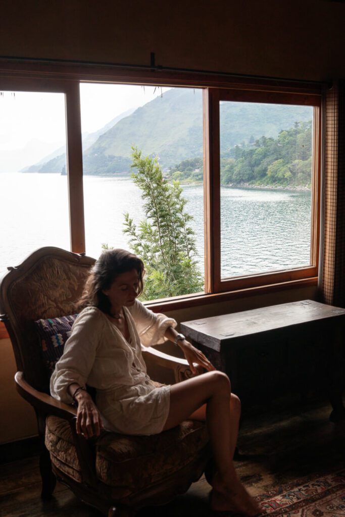 woman in a luxury hotel in Lake Atitlan, Guatemala