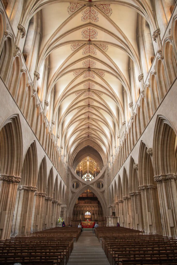 interior nave in Wells Cathedral