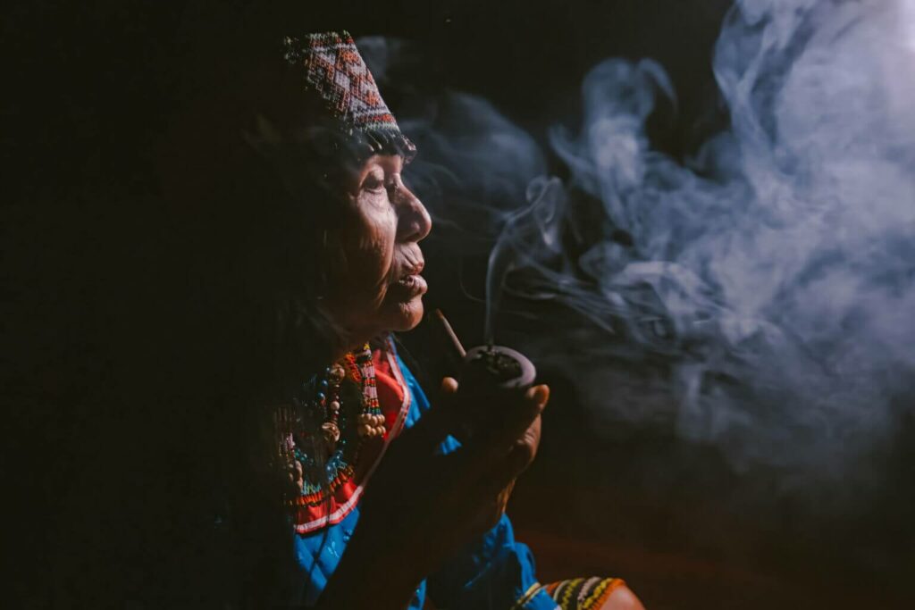 Indigenous shaman on an ayuhuasca retreat peru