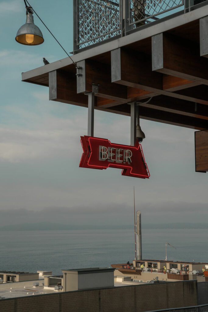 Beer sign at Pike Place Market Seattle
