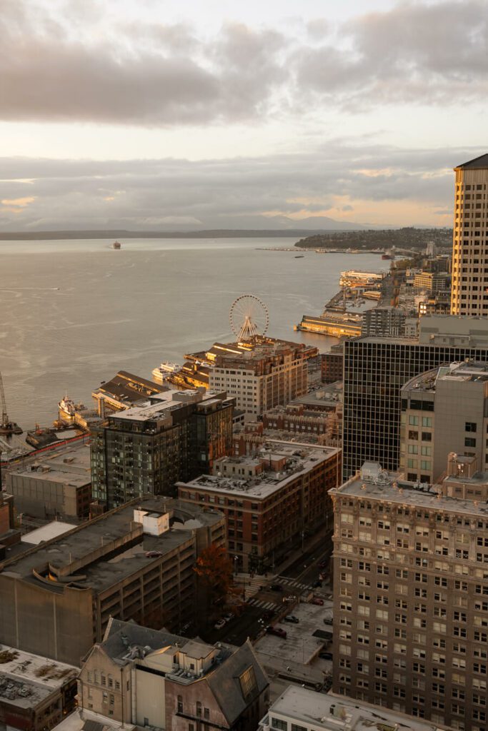 sunset from Smith Tower, one of the best places to see sunset in seattle