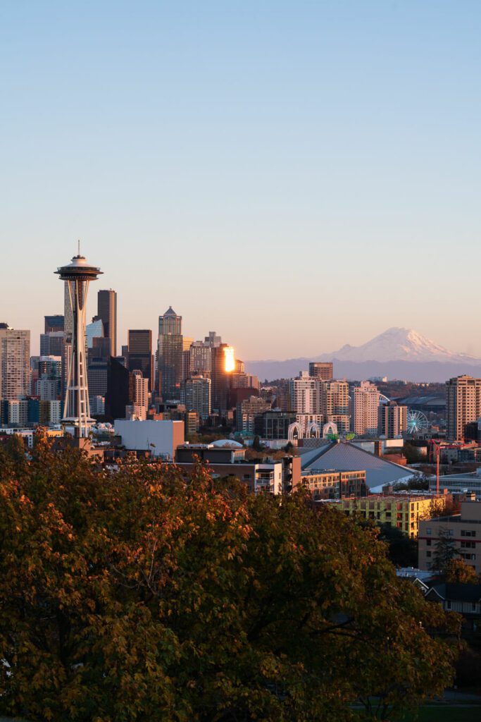 View of Seattle at sunset from Kerry park