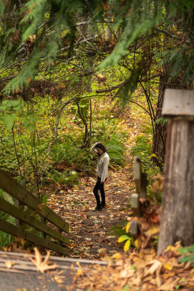 woman in discovery park in the fall