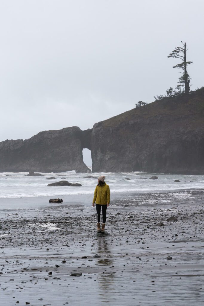 Woman on second beach, Olympic national park, WA