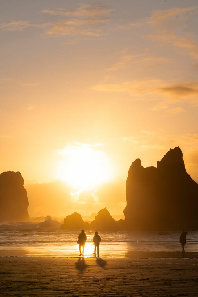 sunset on cannon beach, oregon coast