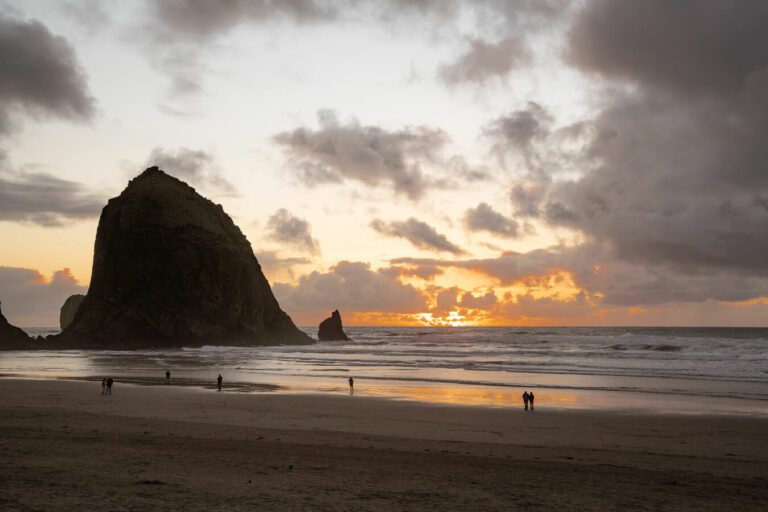 cannon beach northern oregon coast at sunset