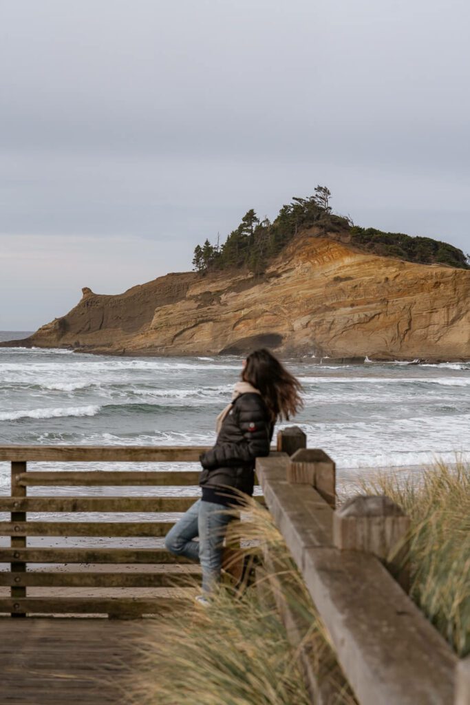 woman on pacific city beach oregon