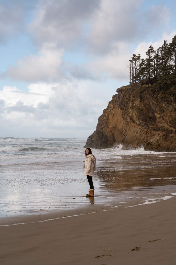 woman on the beach on the oregon coast