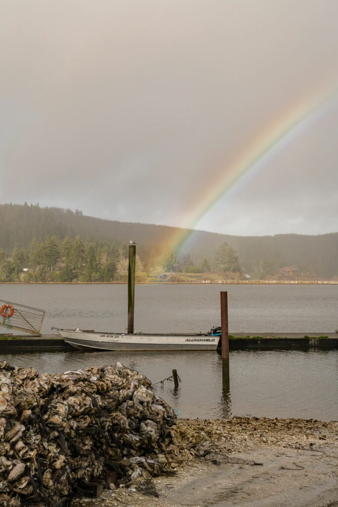 rainbow over Coos Bay, a coastal town in Oregon