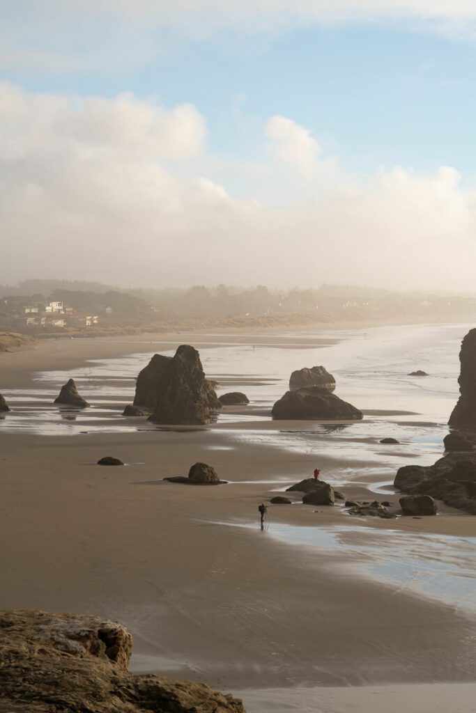 a beach at sunset in Bandon Oregon