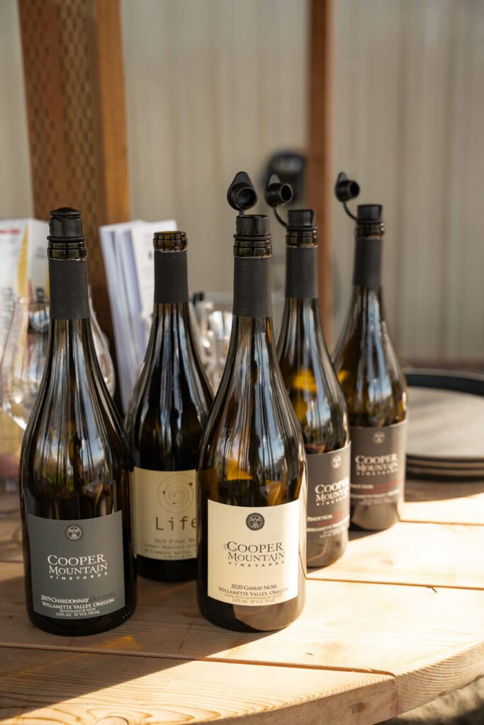 bottles of wine from cooper mountain vineyards oregon