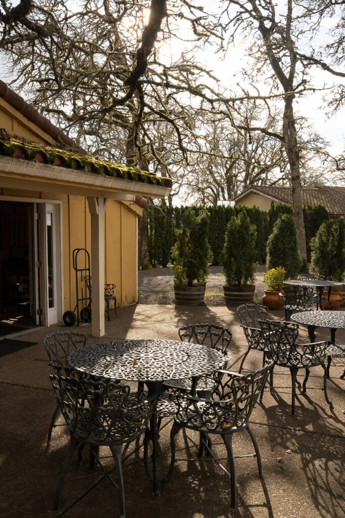 outdoor area and barn at a vineyard in willamette valley