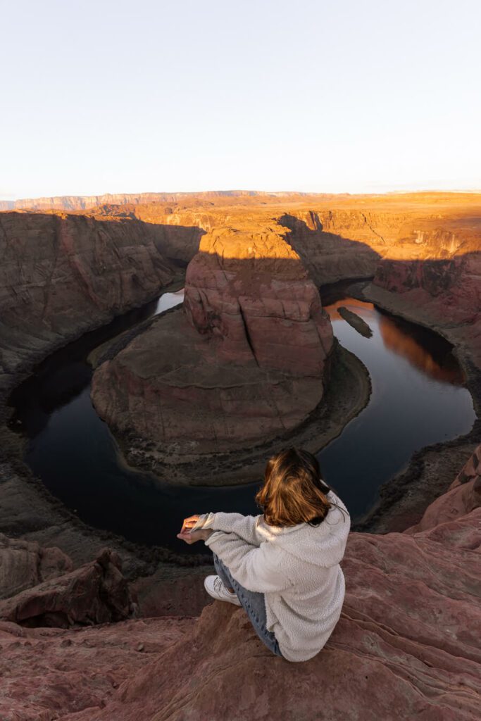 a golden, clear sunrise at horseshoe bend arizona