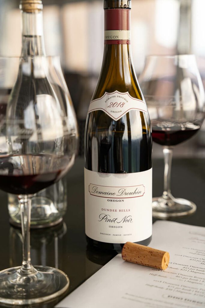 bottle of pinot noir from domaine drouhin, best wineries willamette valley