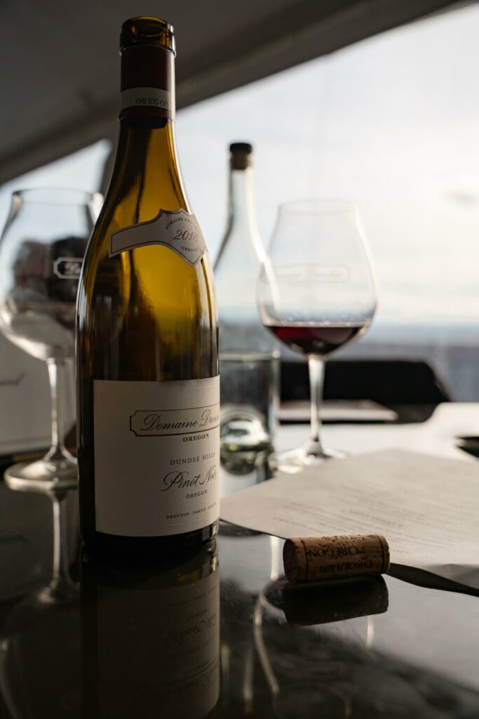 bottle of pinot noir in a willamette valley tasting room