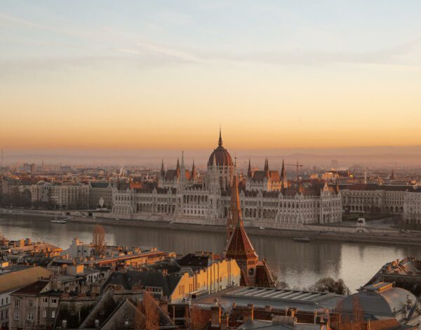 sunrise view over budapest parliament