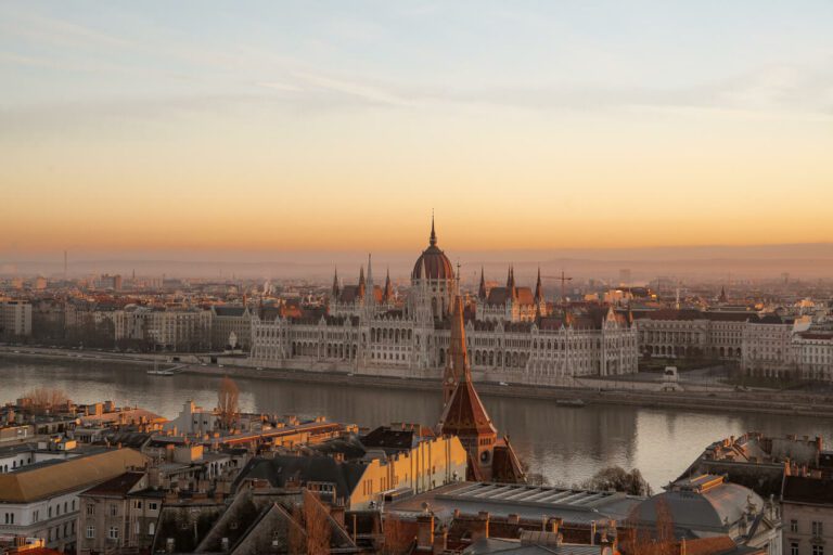 sunrise view over budapest parliament