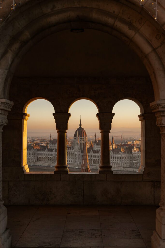 view from fisherman's bastion budapest through arches