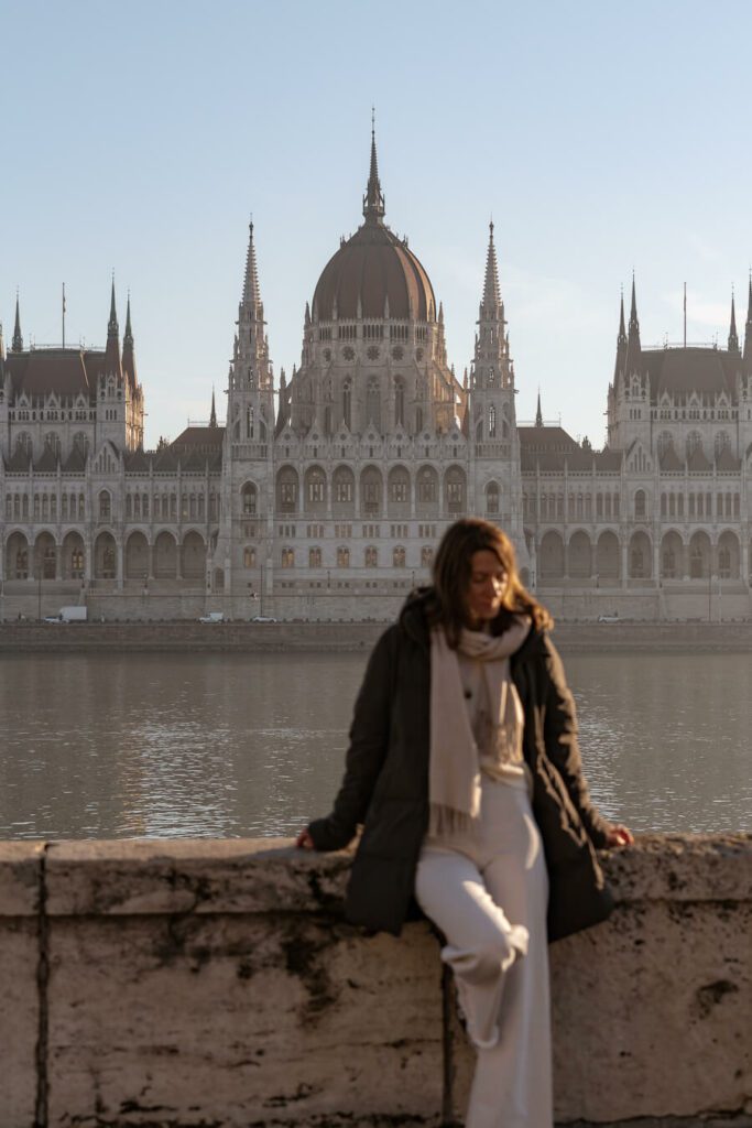 woman infront of parliament building