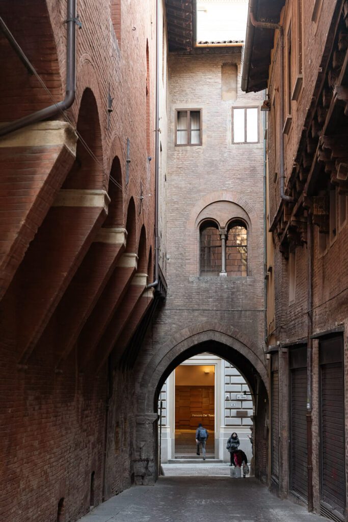 medieval street found while walking around on a 2 day Bologna itinerary