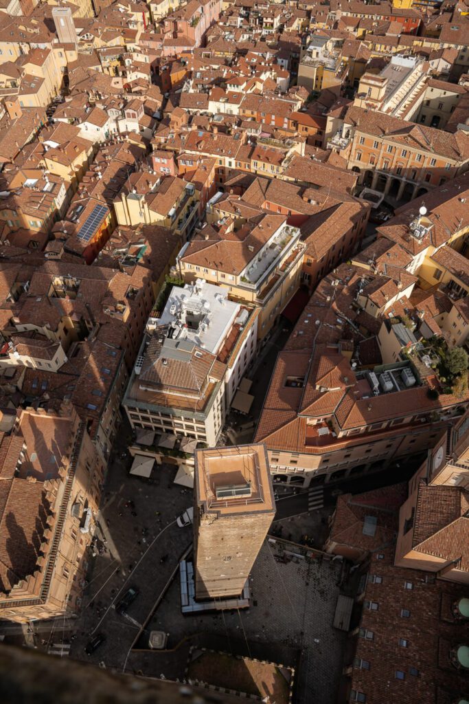view down from the top of the Asinelli Tower, one of the best things to do in bologna