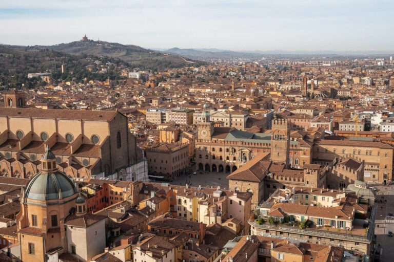 view from the top of Asinelli Tower, a must on any bologna itinerary