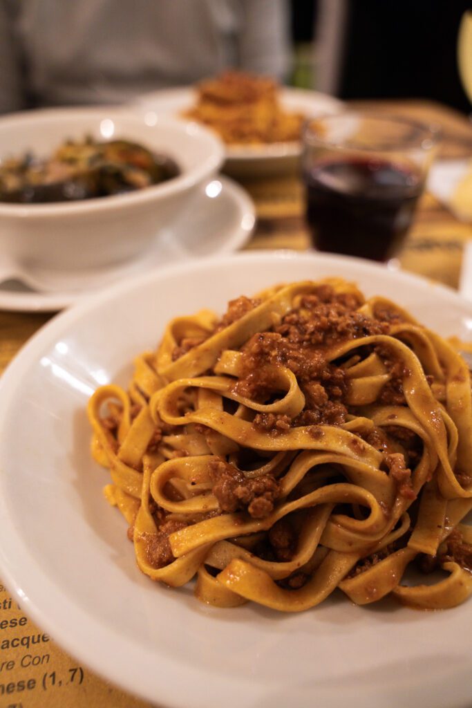 tagliatelle al ragu, at one of the best restaurants in bologna