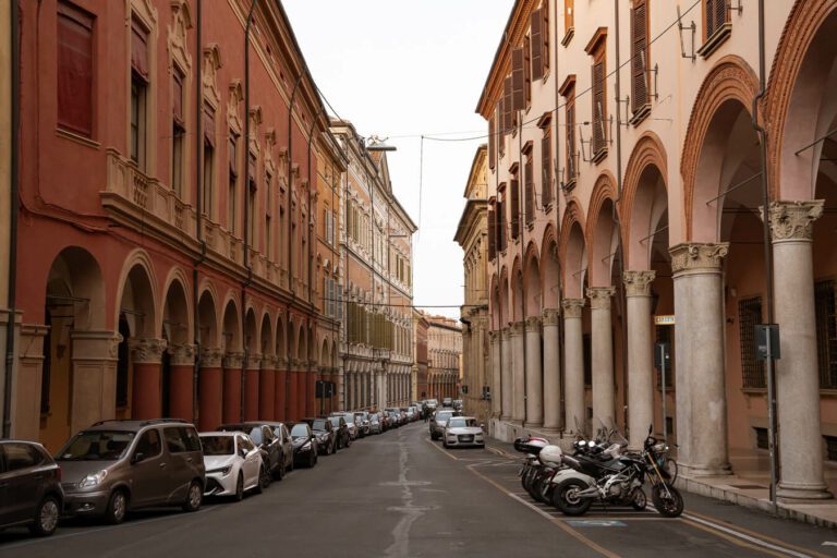 a street of porticoes in bologna italy