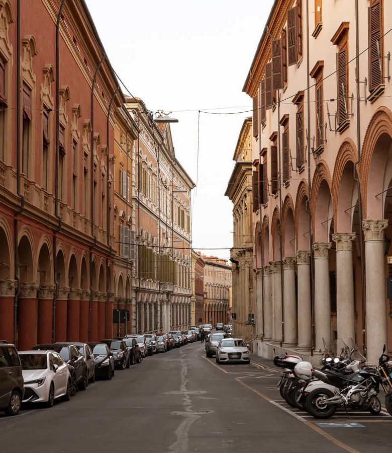 a street of porticoes in bologna italy