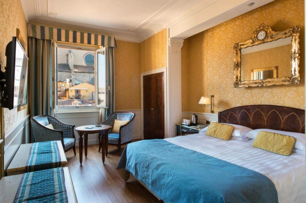 a classic room in one of the top luxury hotels in Bologna italy
