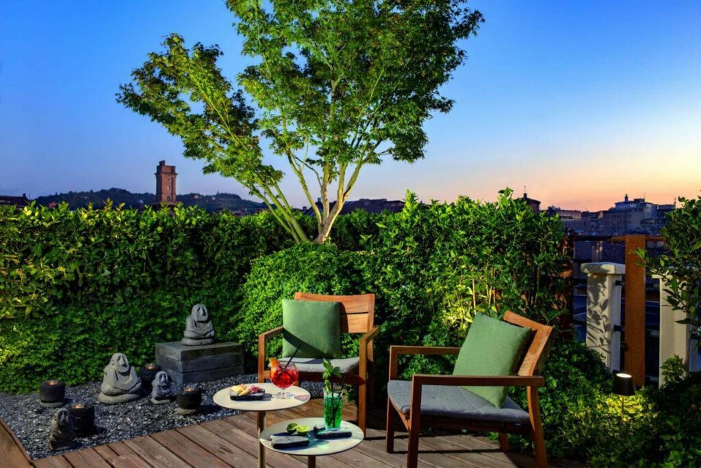 rooftop terrace at a top hotel in Bologna