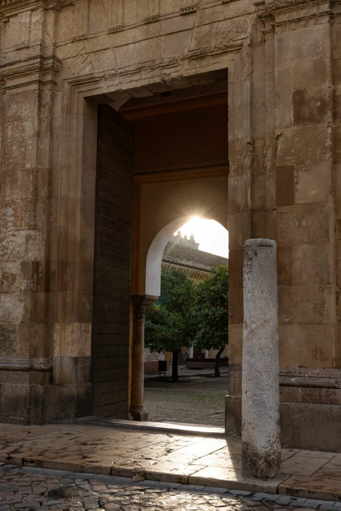 entrance to mosque cathedral of cordoba and the patio de los naranjos