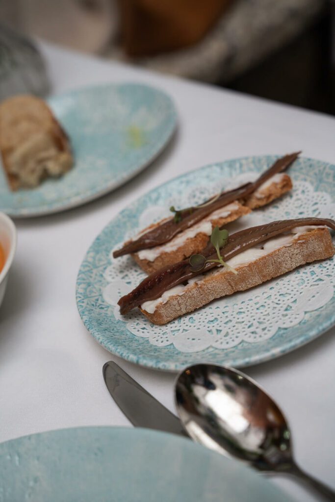 anchovy toast in a cordoba tapas bar spain