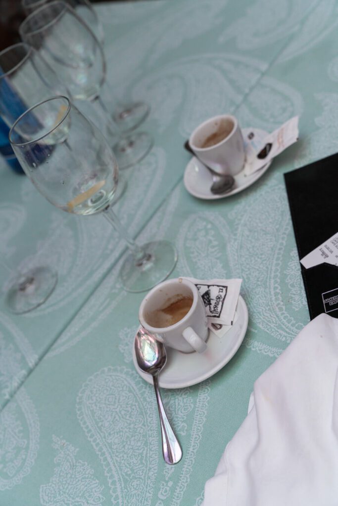 table with coffee cups after a long lunch