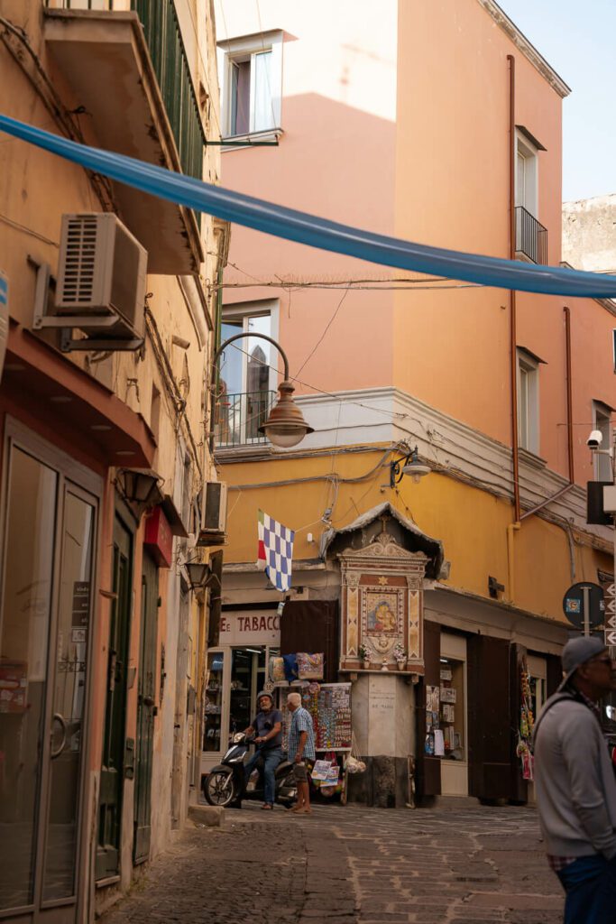 colorful pastel street in procida island