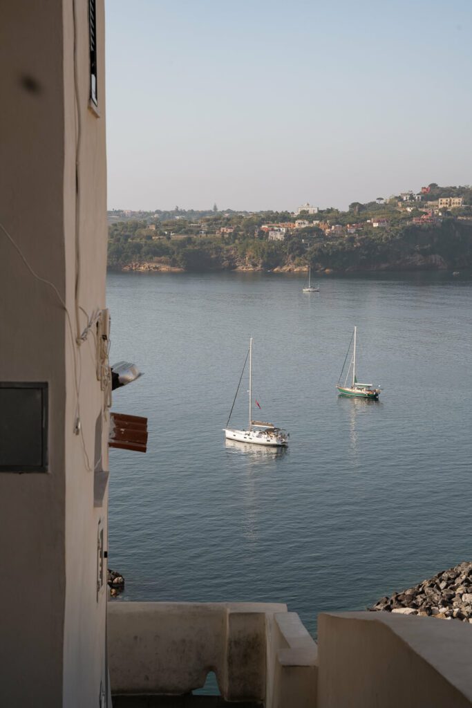 boats in the bay in procida