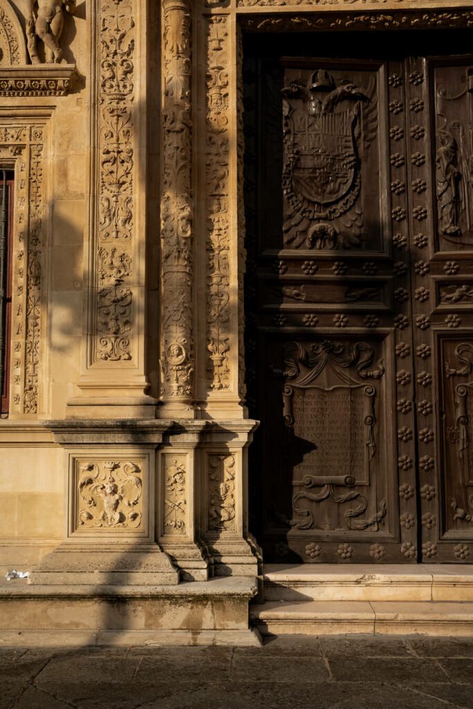 shadow play on a palace facade in seville spain