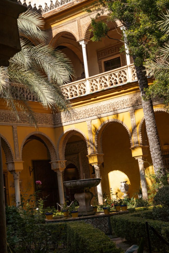 central courtyard and fountain at Palacio de Las Dueñas seville spain